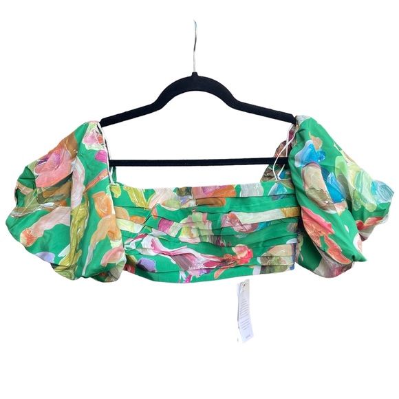 Alémais Arlo NWT Printed Off-the-Shoulder Silk Top Forrest - Picture 6 of 14